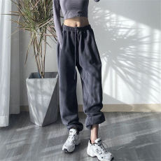 批发春秋装宽松阔腿运动裤欧美ins休闲灰色<b class='q'>裤子</b>束脚卫裤女