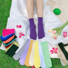 批发实拍 2024夏季韩版天鹅绒袜子中筒袜冰冰袜<b class='q'>糖果</b><b class='q'>色</b>堆堆袜女