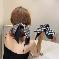 批发实拍<b class='q'>日韩</b>蝴蝶结布艺头圈飘带千鸟格发圈复古气质马尾发圈