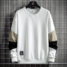 批发秋季爆款日系风撞色拼色棉质卫衣男士无帽套头长袖打底上衣潮流