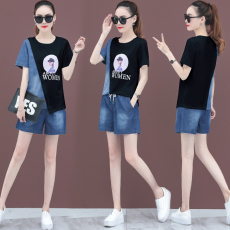 批发时尚套装女士2026年<b class='q'>夏</b>季新款韩版宽松休闲短裤洋气减龄牛仔两件套