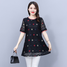 批发蕾丝上衣女2026<b class='q'>夏季</b>新款中长款遮肚洋气<b class='q'>妈妈装</b>时尚短袖打底小衫