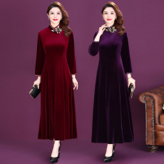 批发实拍妈妈礼服金丝绒旗袍连衣裙改良秋季2021新款高端喜婆婆婚
