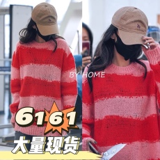 批发<b class='q'>杨颖</b>baby明星<b class='q'>同款</b>条纹毛衣慵懒风宽松小众拼接红粉色针织衫上衣女