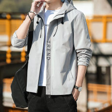 批发2021春季新款刺绣花夹克男士韩版<b class='q'>简约</b>连帽外套男装青少年学生上衣