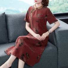 批发龟裂纹香云纱<b class='q'>连衣裙</b>女品牌真丝桑蚕丝高贵修身显瘦气质大码旗袍裙