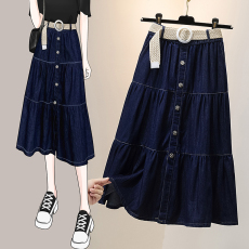 批发实拍大码女装2026早春韩版<b class='q'>牛仔</b>半身<b class='q'>长裙</b>微胖MM伞裙显瘦百搭