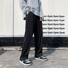 批发夏季垂感冰丝裤子男薄款直筒宽松休闲运动裤条纹速干阔腿长裤男潮