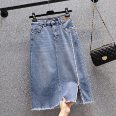 批发实拍夏款大码高腰弹力宽松牛仔A字裙胖MM中长款休闲高腰裙