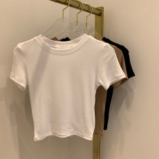 批发韩国东大门2026夏新款纯色短袖T恤修身显瘦休闲打底短款上衣