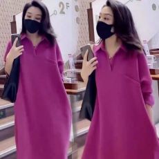 批发<b class='q'>连衣裙</b>女2026秋时尚宽松显瘦百搭衬衫领长袖中长款A字裙潮