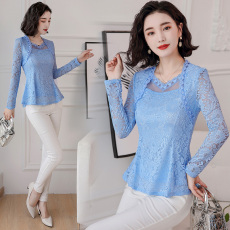 批发长袖蕾丝打底衫镂空小衫潮