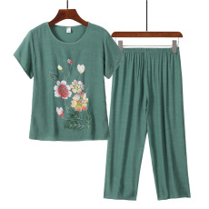 批发妈妈睡衣女2023年新款女士棉绸家居服套装中老年人短袖两件套夏季