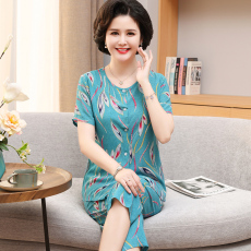 批发妈妈睡衣女2026年开扣女士棉绸家居服套装<b class='q'>中老年</b>人短袖两件套夏季