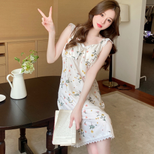 CP409#长期特价款！夏季梭织泡泡邹布花边带胸垫可拆卸性感吊带睡裙