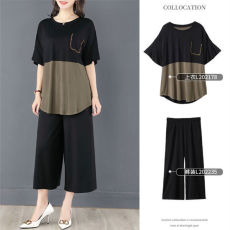 批发休闲套装女胖mm加<b class='q'>大码</b>女装夏新款宽松休闲时尚遮肚子洋气两件套装