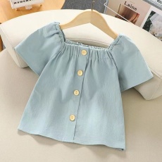 批发<b class='q'>女童</b>短<b class='q'>袖</b><b class='q'>娃娃衫</b>2025新款夏季小女孩洋气中大童上衣服方领棉麻衬衫