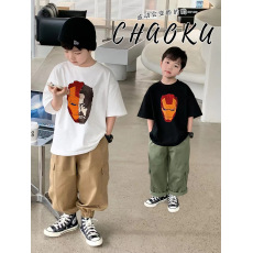 批发纯棉短袖漫威钢铁侠T恤男童夏<b class='q'>亲子装</b>中大童亮片变色儿童打底上衣