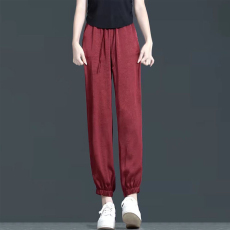 批发夏天薄裤子<b class='q'>哈伦裤</b>子女薄款2026新款高腰显瘦薄款高档冰丝束脚裤子