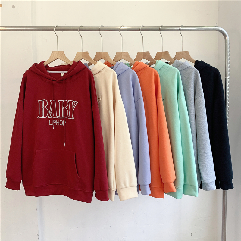 珠地棉春秋刺繡連帽衛衣男女情侶oversize寬鬆上衣