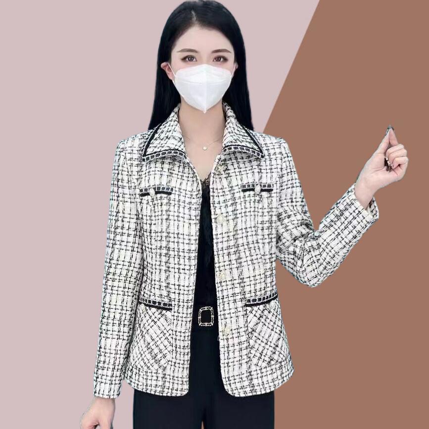 톤 주 오족 정품 고급 새로운 긴팔 작은 샤넬 스타일 여성 코트 봄 가을 캐주얼 맨위 정장 다용도 외국 가스 연령 감소