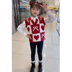 批发女童马甲背心针织<b class='q'>春</b>秋冬宝宝v领宽松2023新款时尚潮流13红色马夹