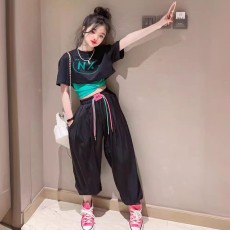 批发夏装女童套装洋气时髦休闲<b class='q'>街舞</b>炸潮2024网红女大童三件套女孩衣服