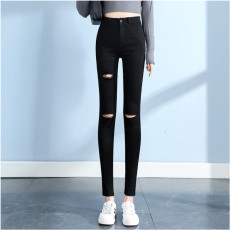 批发6938#实拍新款夏季薄款小个子八分裤小脚裤<b class='q'>破洞</b>九分裤长裤铅笔裤