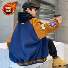批发男童加绒加厚冬装棒球服外套<b class='q'>夹克</b><b class='q'>儿童</b>2024秋冬季新款潮中大童男孩
