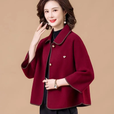 批发妈妈装洋气双面呢短外套女春秋季中老年高档<b class='q'>时尚</b>宽松春装毛呢外套
