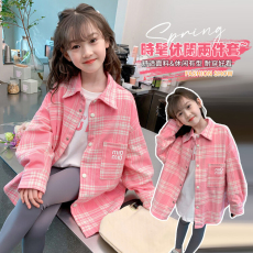 批发<b class='q'>女童</b>衬衫<b class='q'>长袖</b>春秋2024新款韩系格子洋气时髦翻领上衣儿童衬衣外套