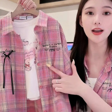 批发<b class='q'>女童</b>衬衫<b class='q'>外套</b>春秋款2024新款韩版宽松上衣<b class='q'>格子衬衫</b>上衣韩版百搭洋