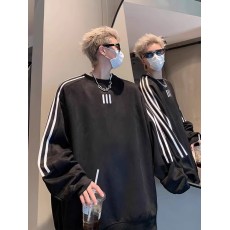 批发【官图】三条杠麂皮绒卫衣男秋季美式春秋款潮牌重磅运动衣服