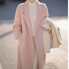 批发粉色毛呢绒大衣女<b class='q'>中长款</b>2026秋冬季新款小个子韩系过膝毛呢外套