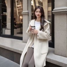 批发英伦时尚呢子大衣女高贵2025新款秋冬季高级感连帽外穿毛呢子外套