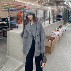 批发灰色毛呢子大衣<b class='q'>女</b>中长款秋冬2025年新款韩版高级宽松毛呢外套