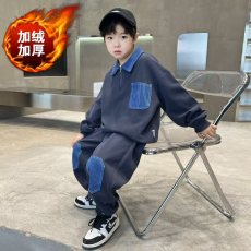 批发<b class='q'>男</b><b class='q'>童</b>冬装套装酷帅2025新款儿童冬季加绒卫衣运动中大童秋冬潮帅气