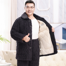 批发夹层280克中年爸爸秋冬睡衣男士开衫长袖长裤两件套家居服可外穿