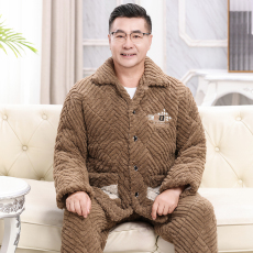 批发夹层280０克中年爸爸秋冬睡衣男士开衫长袖长裤两件套家居服可外穿