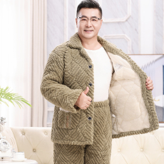 批发夹层280克中年爸爸秋冬睡衣男士开衫长袖长裤两件套家居服可外穿