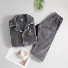 批发法兰绒冬季男士长袖加肥加厚250斤家居服外穿珊瑚绒翻领宽松爸爸