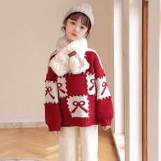 批发高品质新年<b class='q'>春</b>节新款女童针织衫毛衣冬季保暖中大童套头加厚打底衫