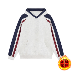 批发420克仿棉华棉拼接美式秋冬加绒插肩袖光版拼色无帽绳连帽卫衣