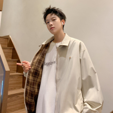 批发【官图】美式潮牌复古格子双面穿飞行夹克痞帅宽松棒球服外套