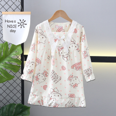 批发俏得美(241批)春季泡泡棉蕾丝花边方领儿童装女童长袖睡裙家居服