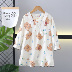 批发俏得美(241批)春季泡泡棉蕾丝花边方领儿童装女童长袖睡裙家居服