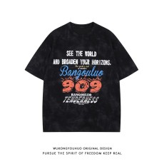 批发【官图】美式字母印花扎染短袖t恤男潮牌街头<b class='q'>嘻哈</b>赛车半袖上衣