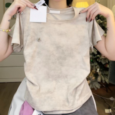 批发原版广州面料 纯棉 带<b class='q'>饰品</b>深灰色扎染<b class='q'>短袖</b>T恤辣妹甜美正肩上衣