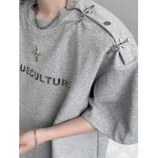 批发【官图 270G曼巴棉】美式<b class='q'>复古</b>潮牌高街vintage金属拼接短袖T恤