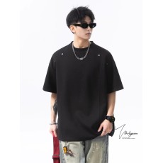 批发【官图 高品质 270G曼巴棉】美式重磅铆钉设计感潮牌短袖T恤男